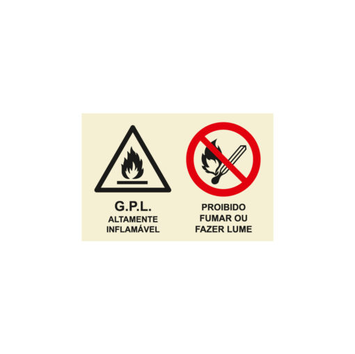 Sinalética / Pictograma GPL ALTAMENTE INFLAMÁVEL PROIBIDO FUMAR FAZER LUME - CO5715